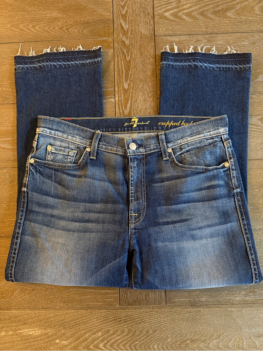 7 For All Mankind Cropped Bootcut Raw Hem Jeans Blue Size 31
